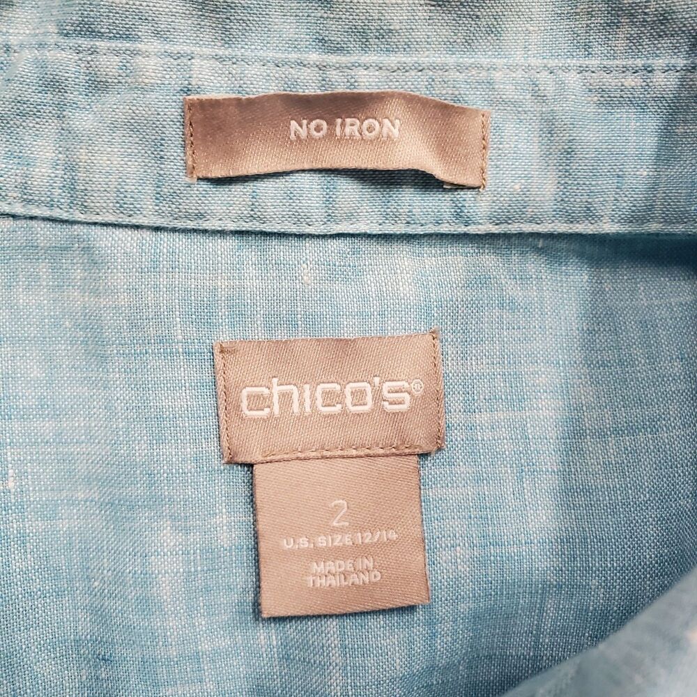 Chicos 100% LINEN Blue Blouse Shirt Top Size 2 (US 12-14) - Picture 5 of 7